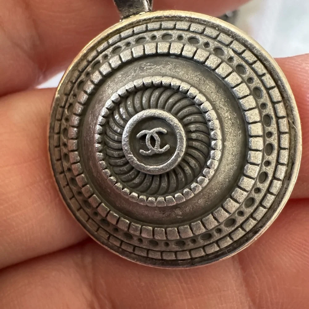 Vintage Chanel Necklace Marked CC Silver Chain 1” Pendant